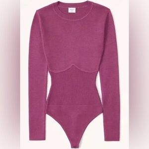 Abercrombie Long-Sleeve Crew Corset Sweater Bodysuit in Magenta XS
